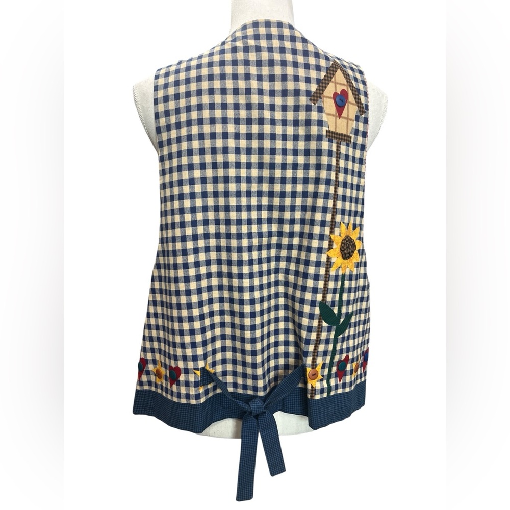 Vintage Patchwork Sunflower Gingham Vest Cottagec… - image 3